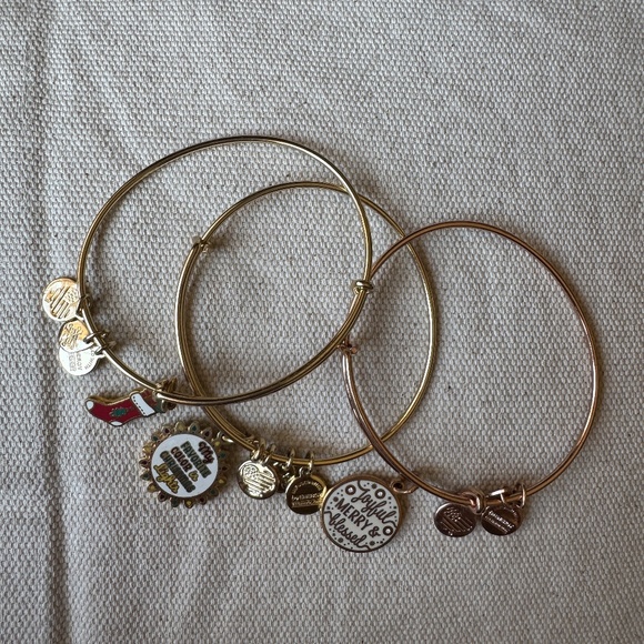 3 Christmas Holiday Alex & Ani stackable metal adjustible size charm bracelets - Picture 6 of 13